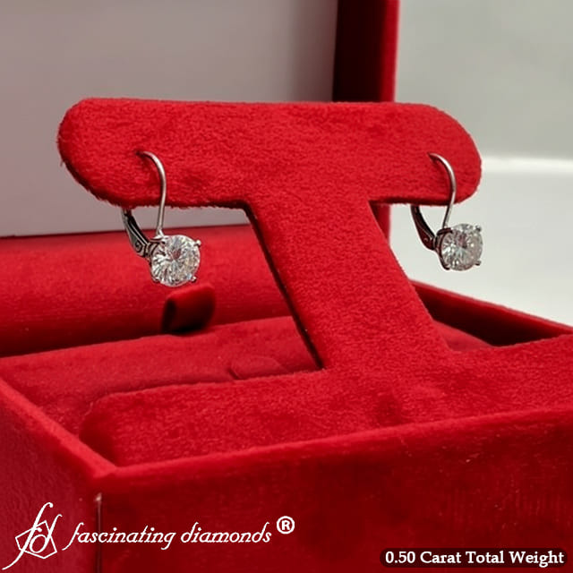 Small Round Diamond Leverback Earrings