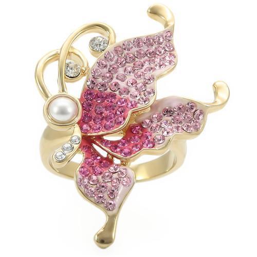 0W289 - Gold Brass Ring with Top Grade Crystal  in Multi Color