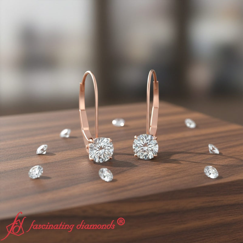 1 Carat Round Diamond Leverback Earrings