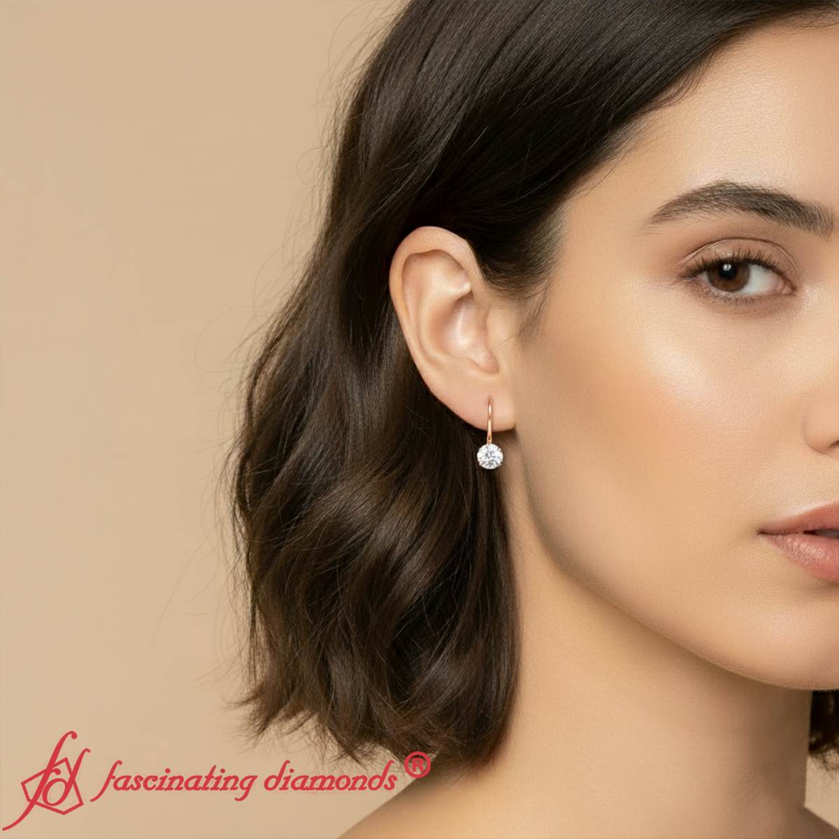 1 Carat Round Diamond Leverback Earrings
