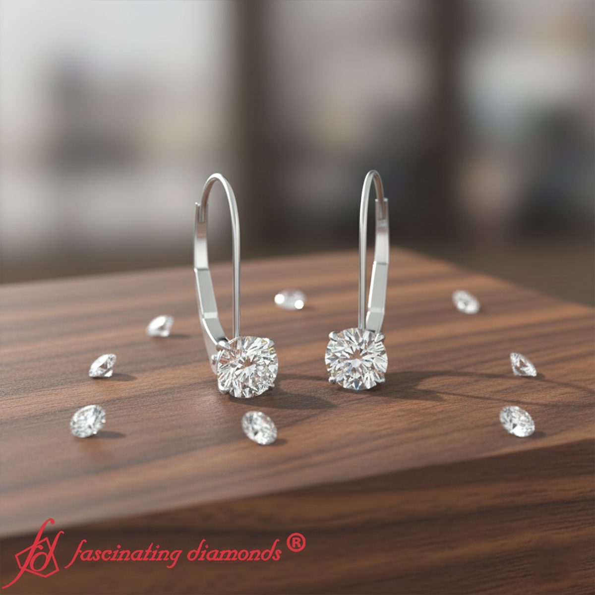 1 Carat Round Diamond Leverback Earrings