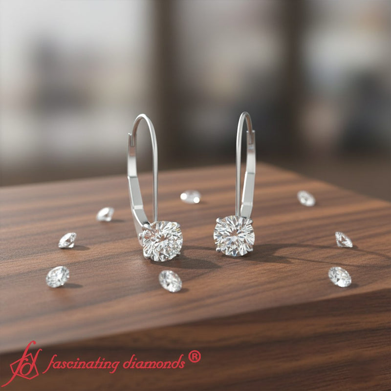 1 Carat Round Diamond Leverback Earrings