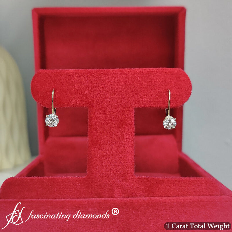 1 Carat Round Diamond Leverback Earrings