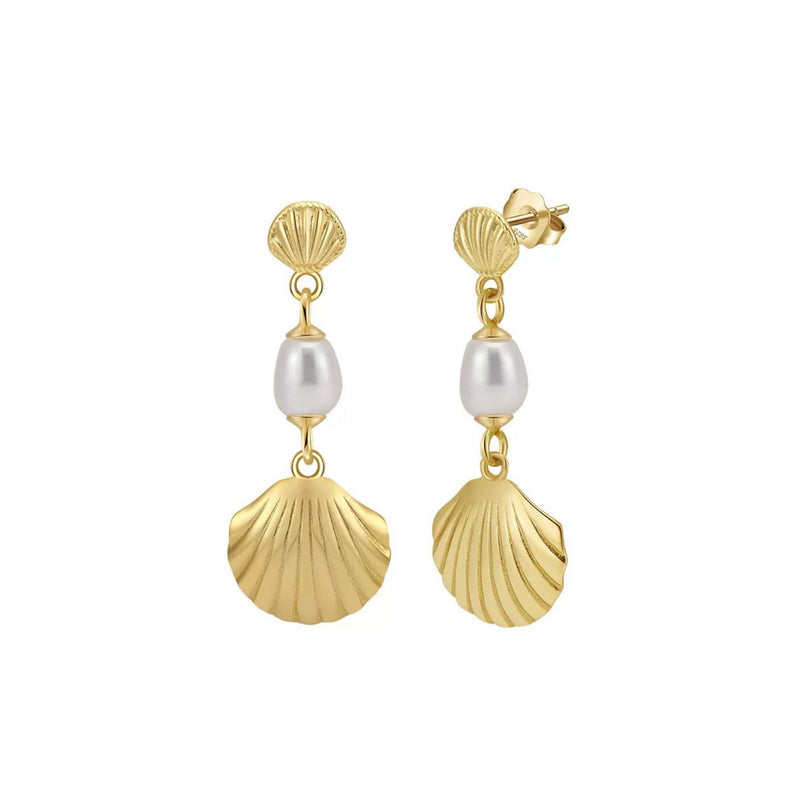 Pearl Drop Seashell Earrings in Gold