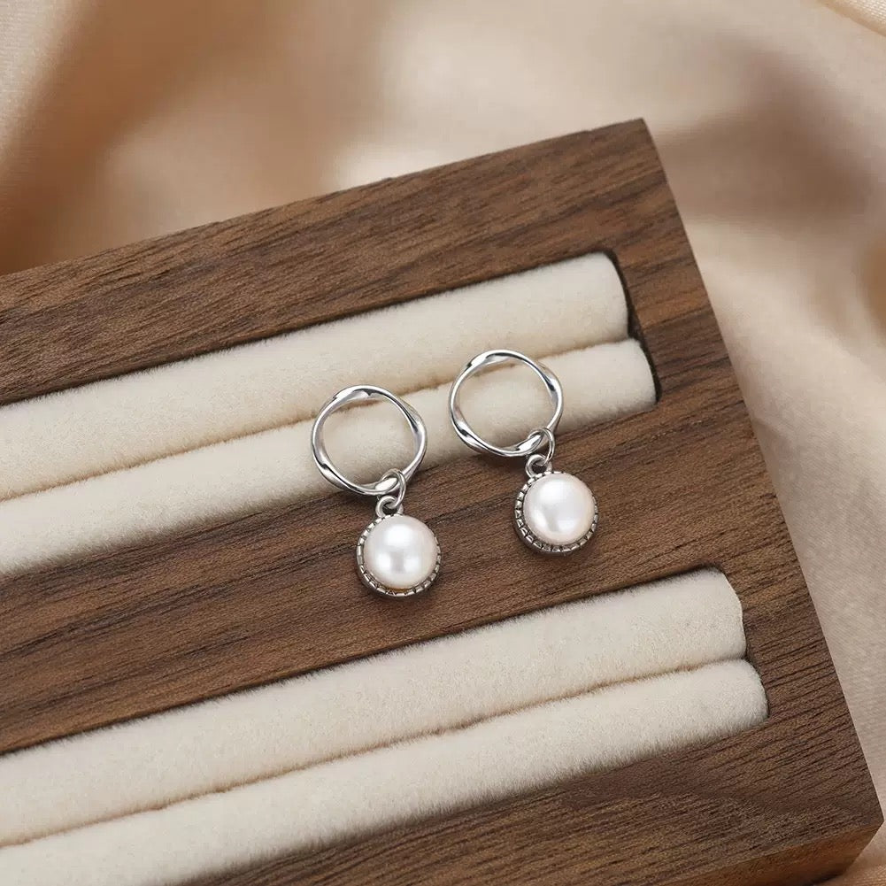 Luxe Circle Pearl Drop Earrings