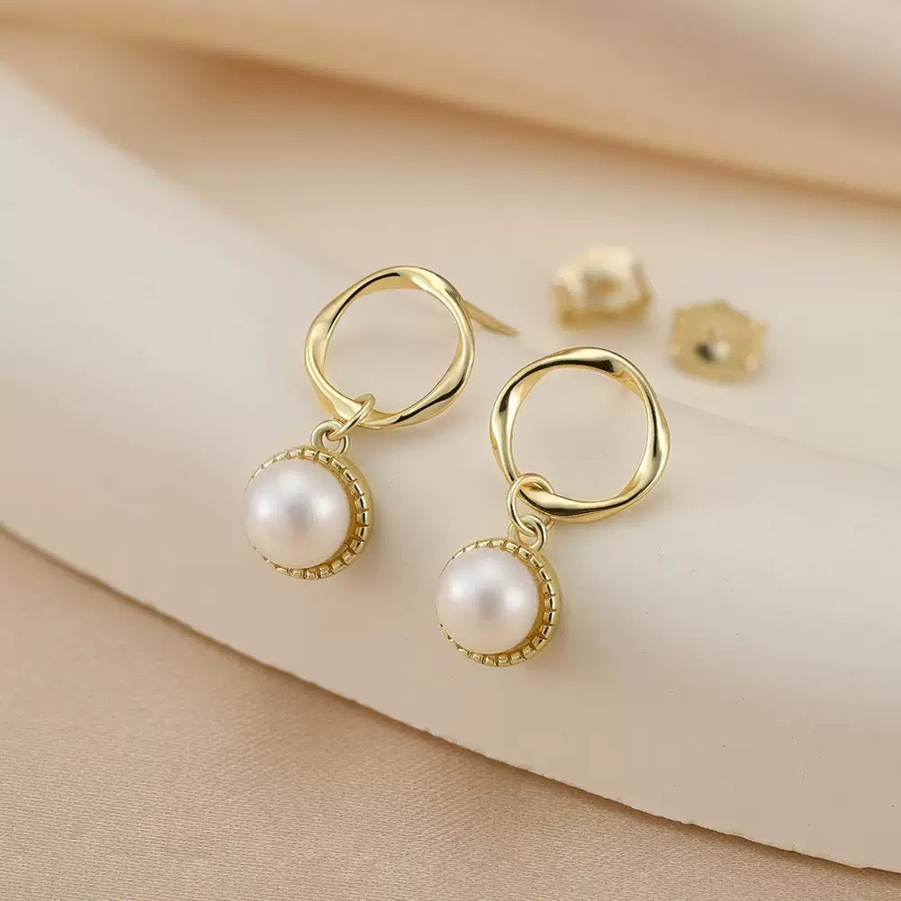 Luxe Circle Pearl Drop Earrings