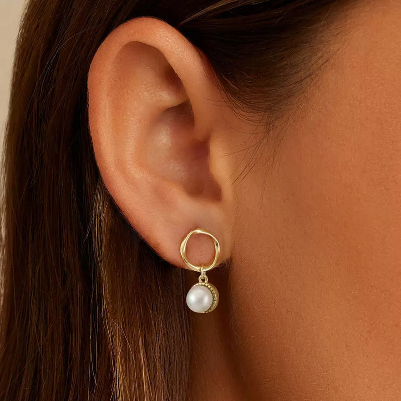 Luxe Circle Pearl Drop Earrings