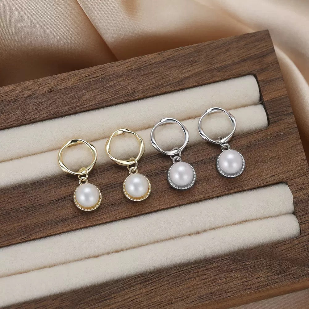 Luxe Circle Pearl Drop Earrings
