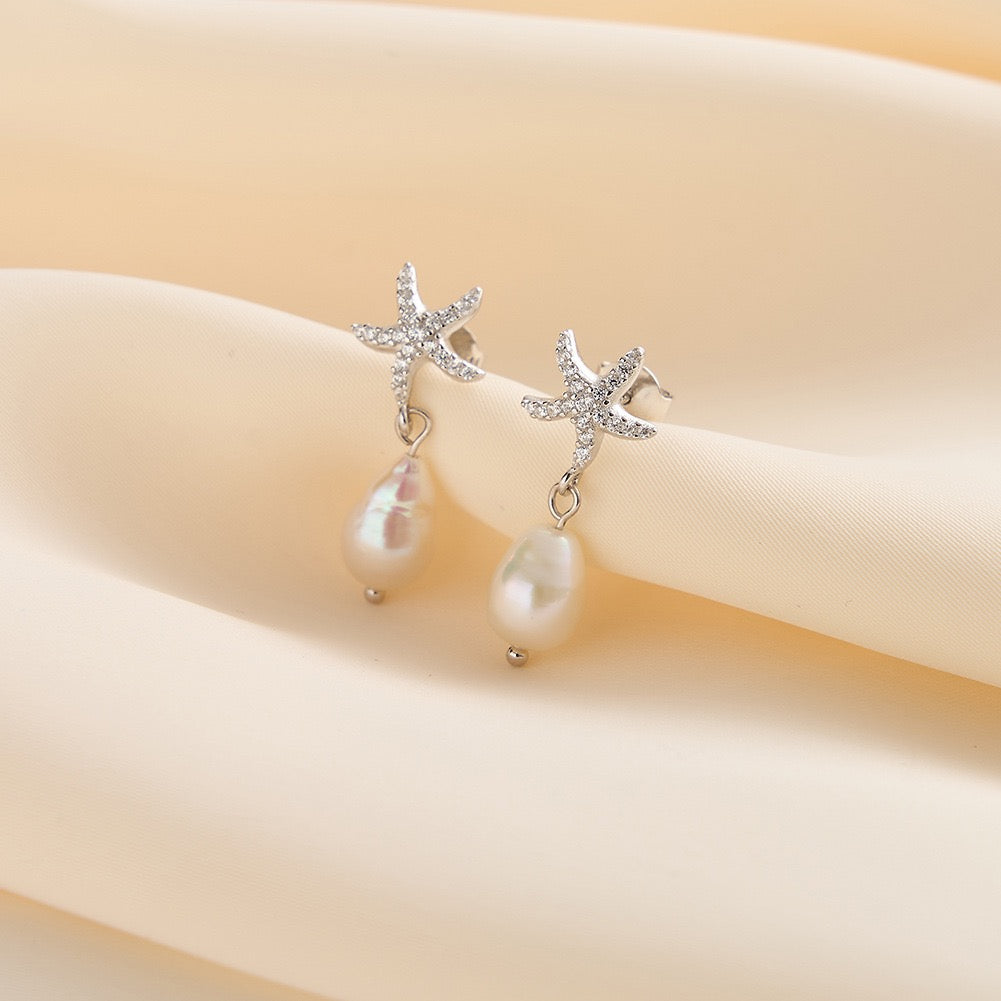 Pearl Drop Starfish Earrings in Gold Vermeil