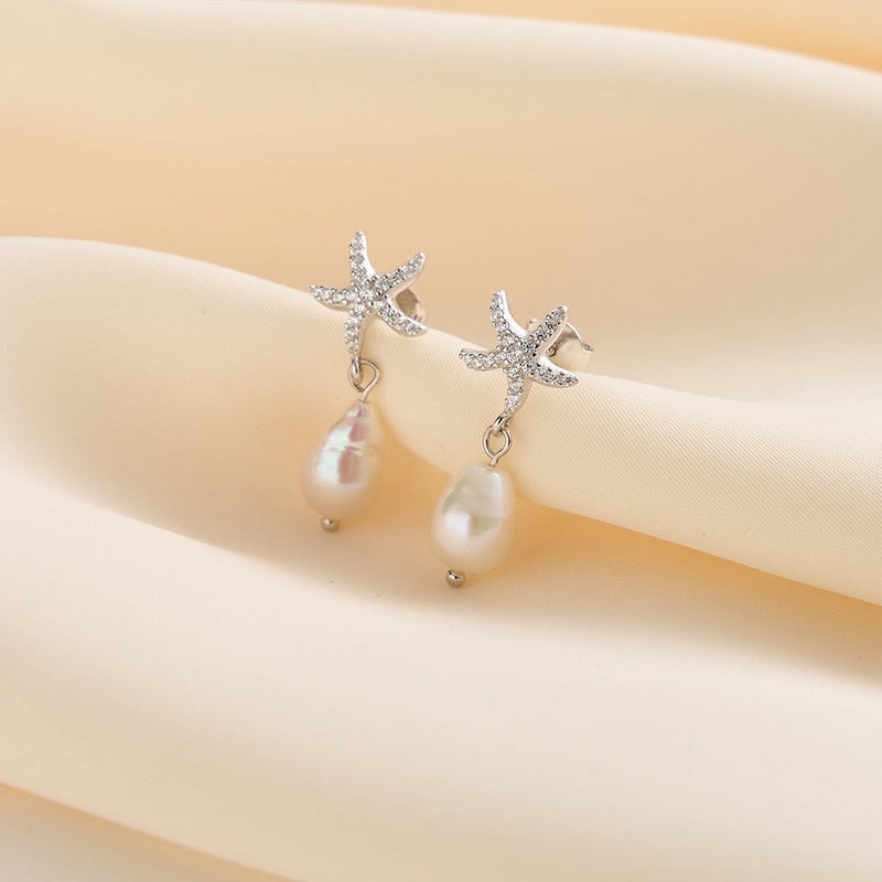 Pearl Drop Starfish Earrings in Gold Vermeil