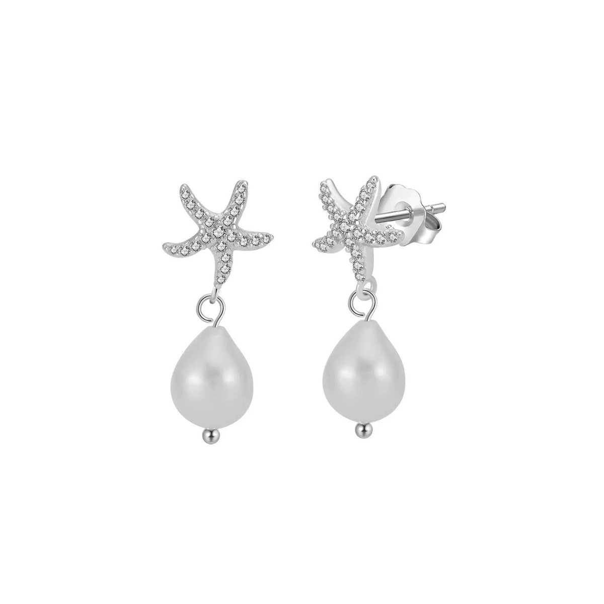 Pearl Drop Starfish Earrings in Gold Vermeil