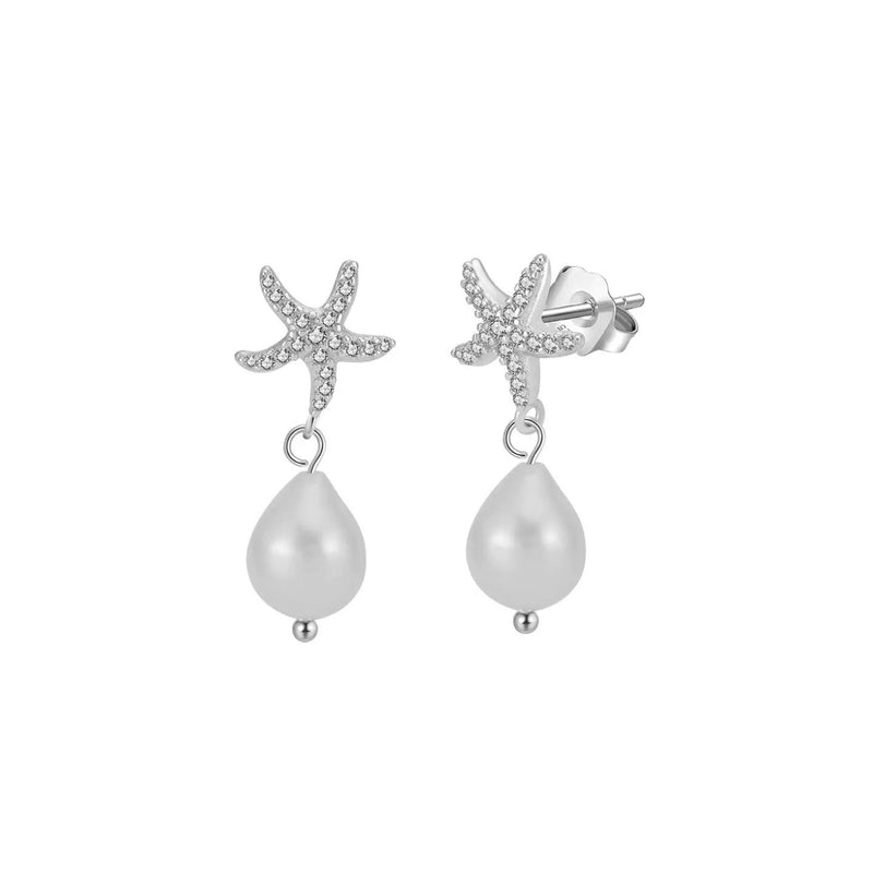 Pearl Drop Starfish Earrings in Gold Vermeil