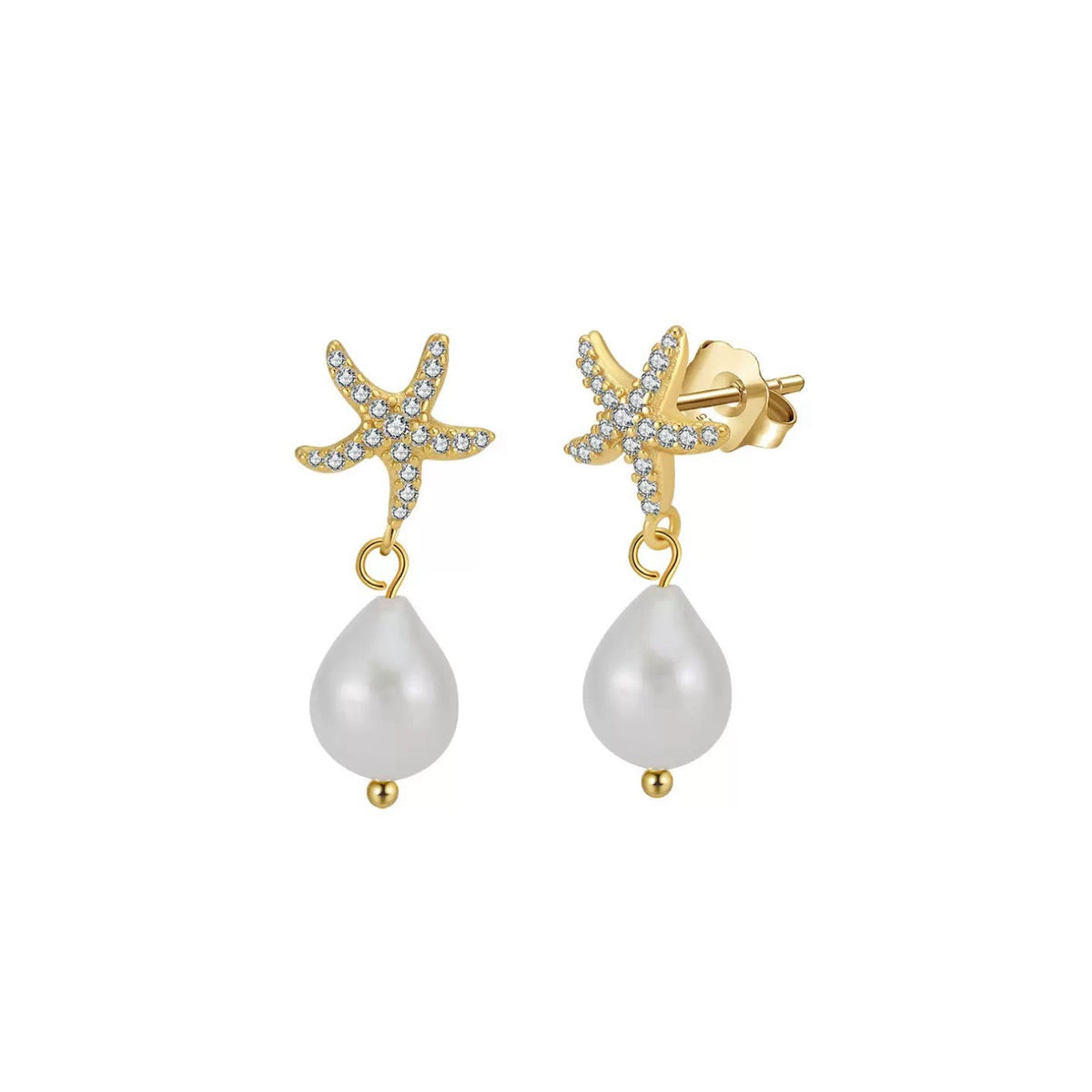 Pearl Drop Starfish Earrings in Gold Vermeil
