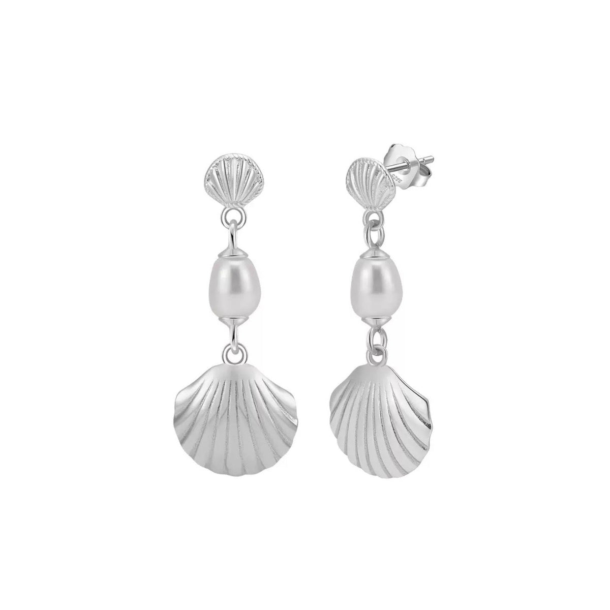 Pearl Drop Seashell Earrings in Gold