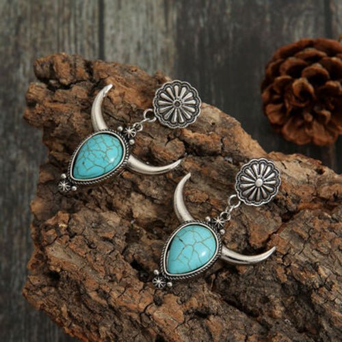 Turquoise Alloy Cow Head Earrings