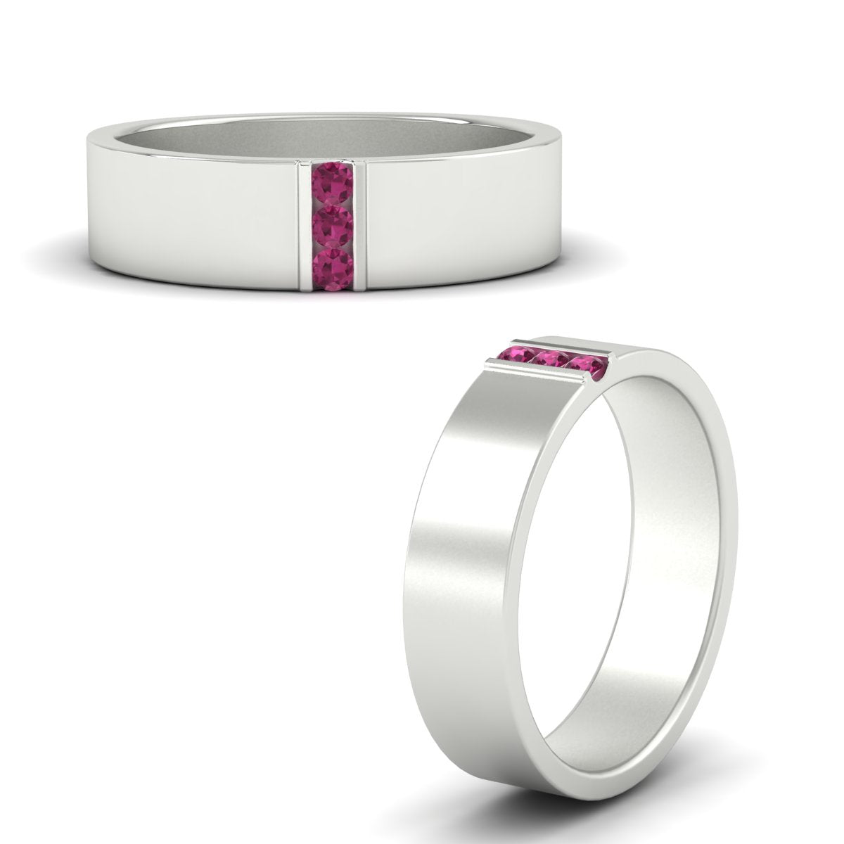 Men’s Three-Stone Flat Gemstone Band