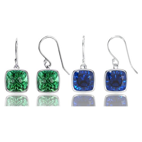 2 Pair Pack: 9.00 CTW Cushion Cut Created Blue Sapphire & Emerald Drop