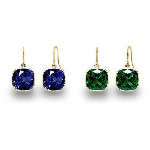 5.00 CTW Lab Grown Sapphire and Emerald Cushion Cut Drop Earrings Set