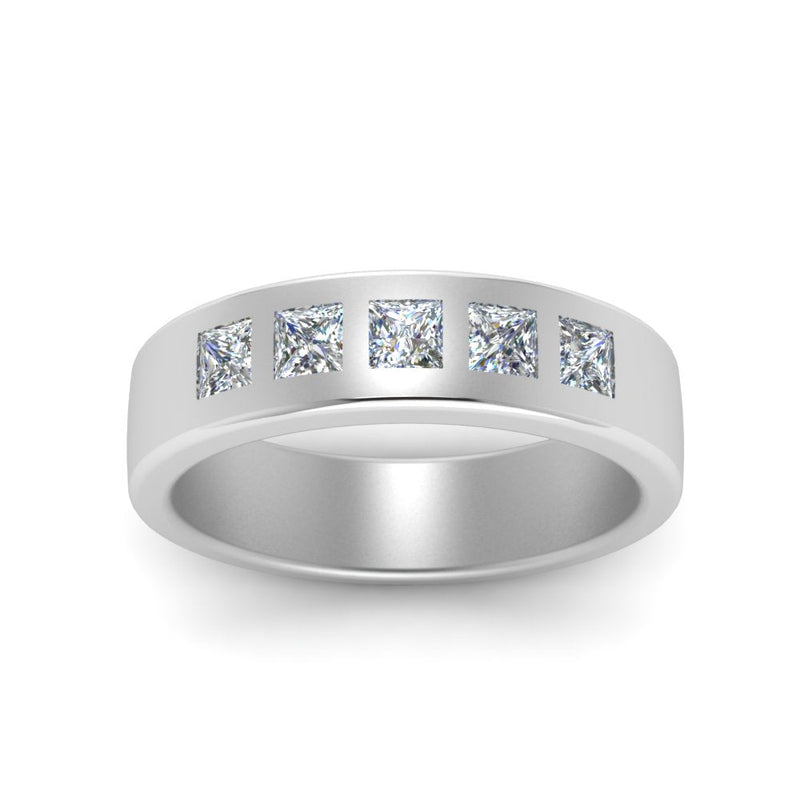 Men’s Flat Flush-Set Diamond Wedding Band