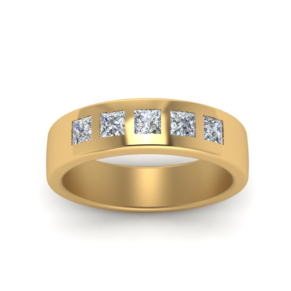Men’s Flat Flush-Set Diamond Wedding Band