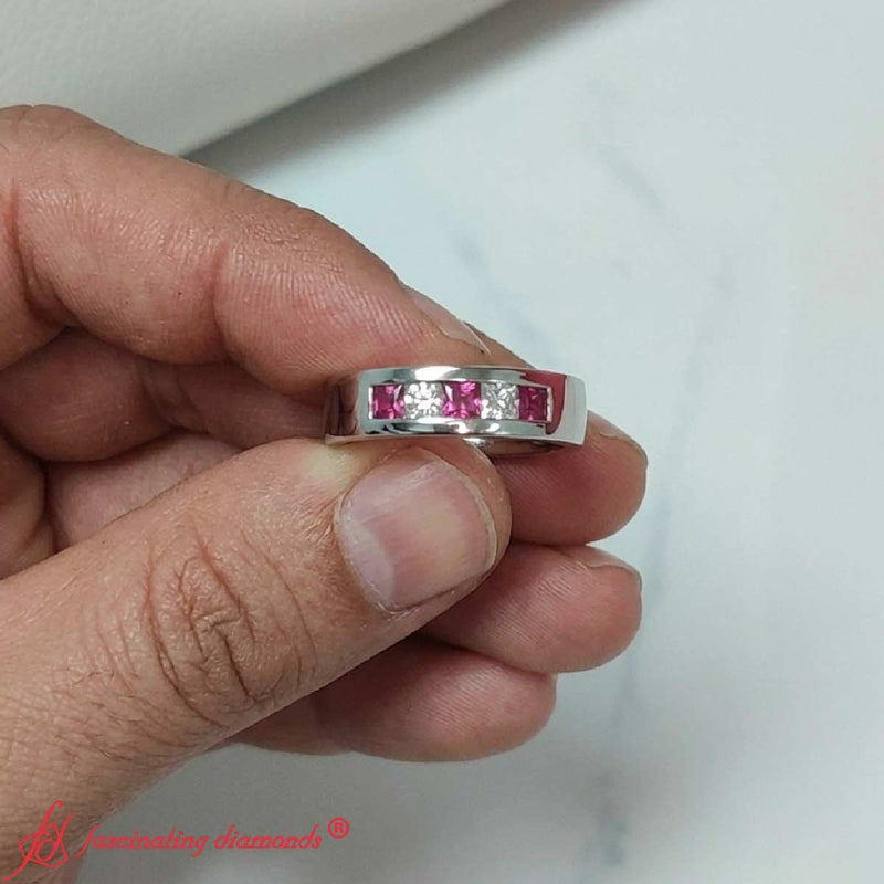 Men’s Flat Flush-Set Diamond Wedding Band