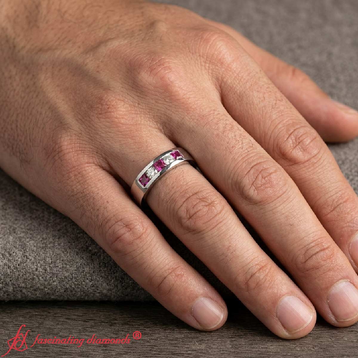 Men’s Flat Flush-Set Diamond Wedding Band