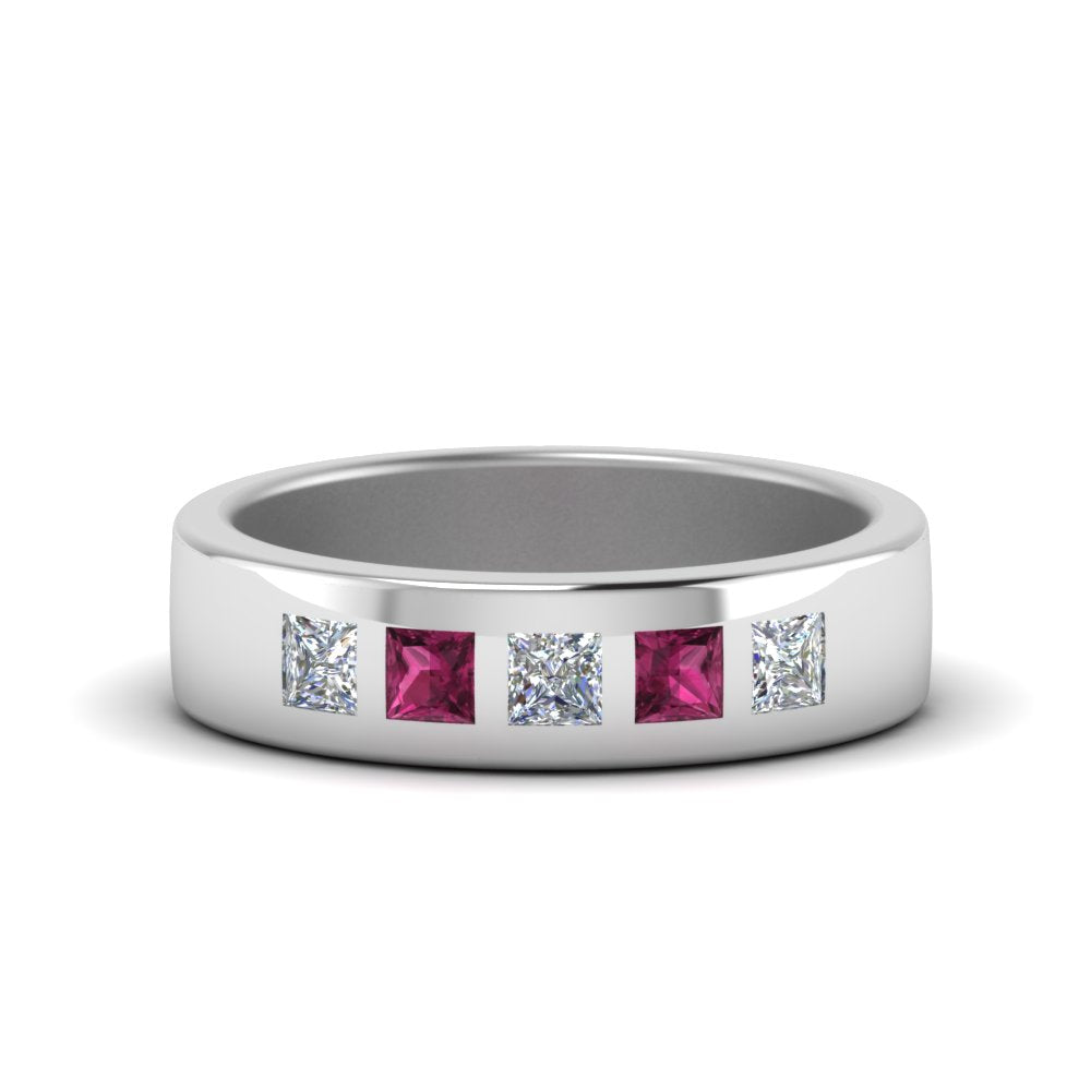 Men’s Flat Flush-Set Diamond Wedding Band