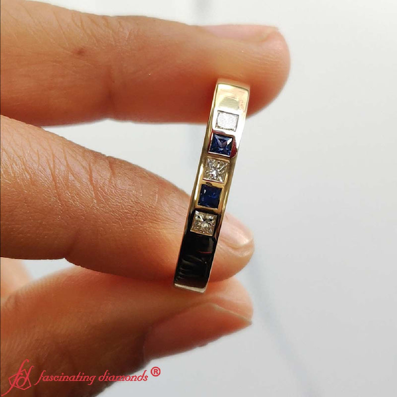 Men’s Flat Flush-Set Diamond Wedding Band