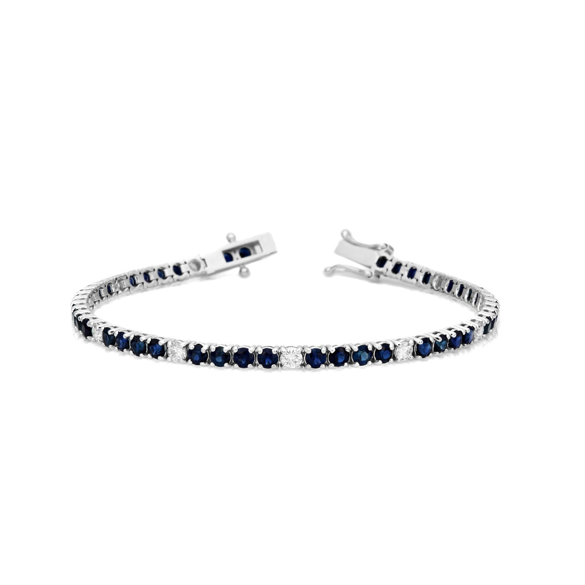 Natural Blue Sapphire & Diamond Bracelet in 14K White Gold