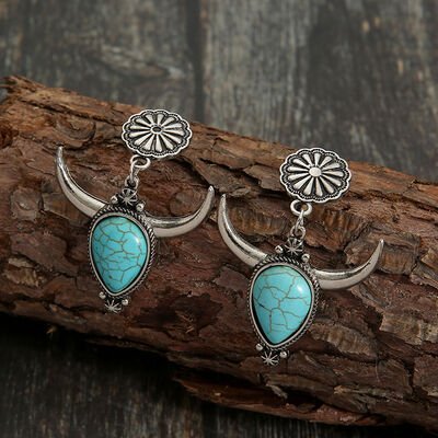 Turquoise Alloy Cow Head Earrings