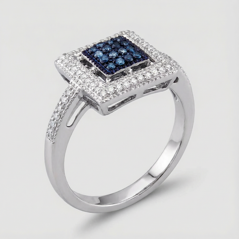 0.25ct Blue Lab Diamond Cluster Ring | 10K White Gold | VS2+ | Draco