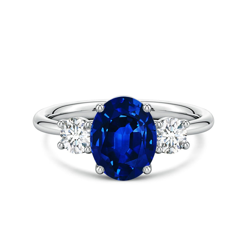 2.50 CTW Oval Lab-Grown Blue Sapphire Diamond Three-Stone Engagement