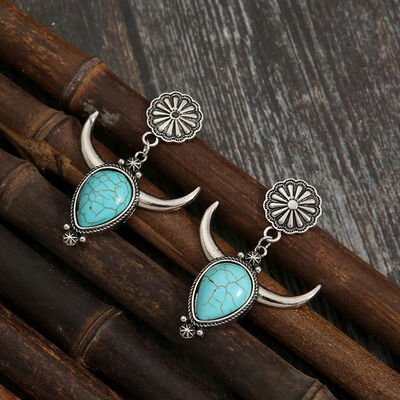 Turquoise Alloy Cow Head Earrings