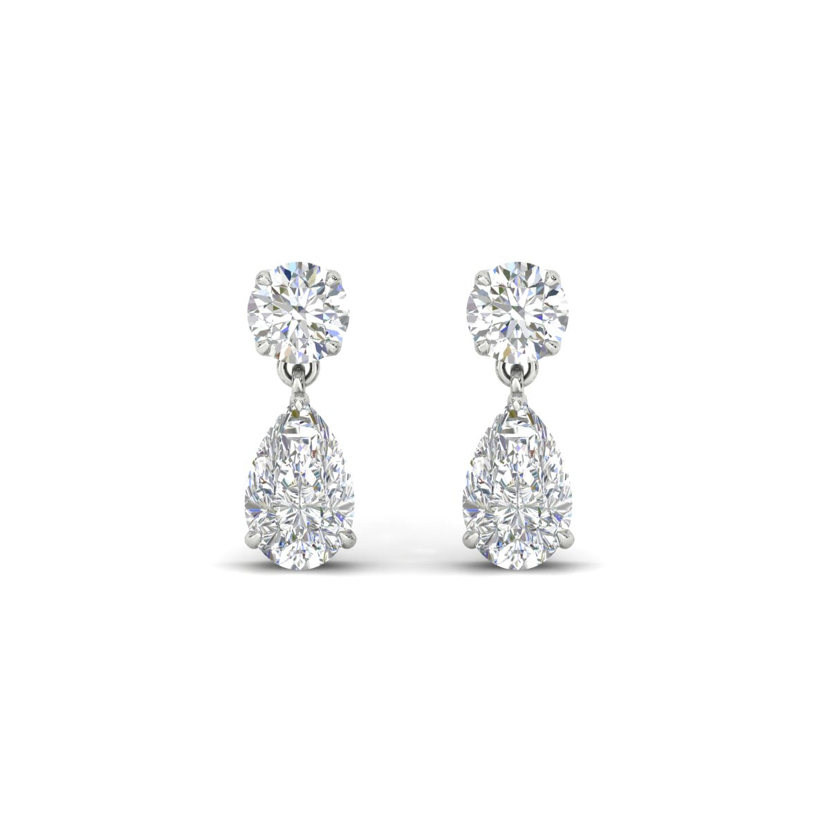 Round & Pear Diamond Drop Stud Earrings