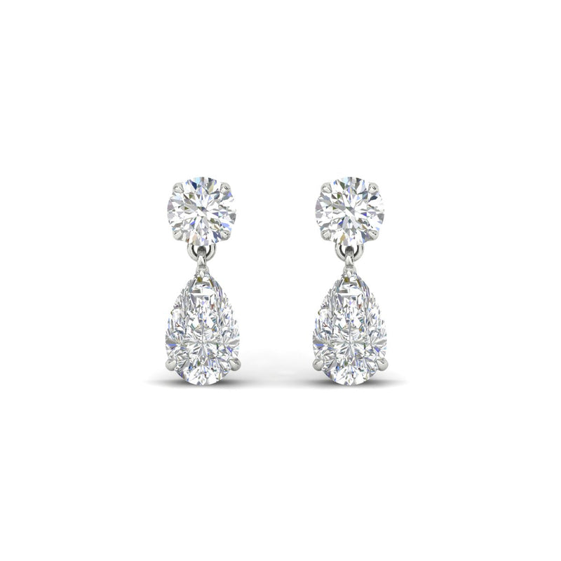 Round & Pear Diamond Drop Stud Earrings