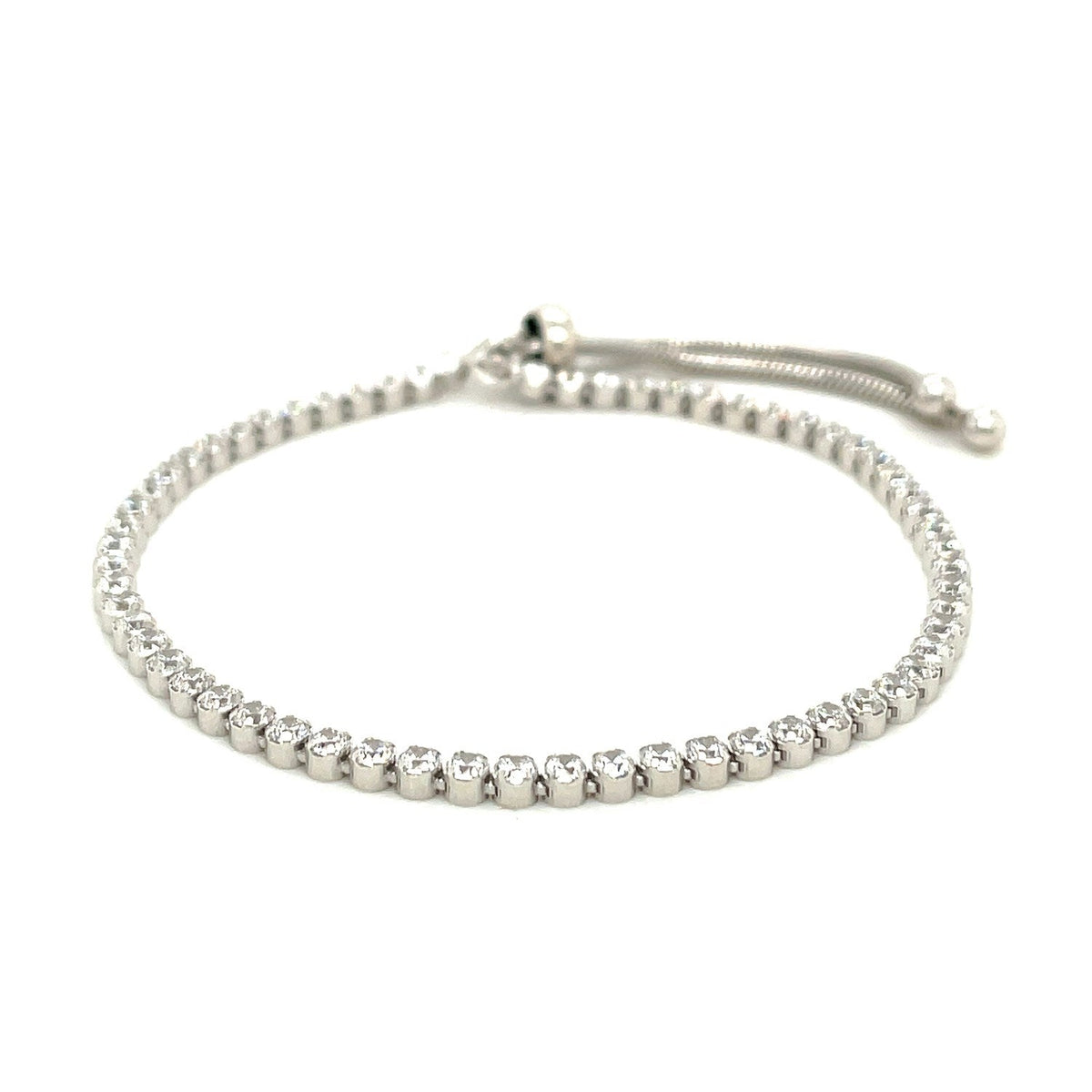 White-Tone Adjustable Cubic Zirconia Tennis Bracelet