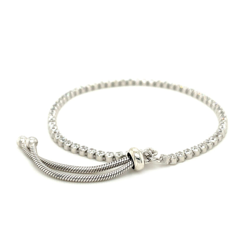 White-Tone Adjustable Cubic Zirconia Tennis Bracelet
