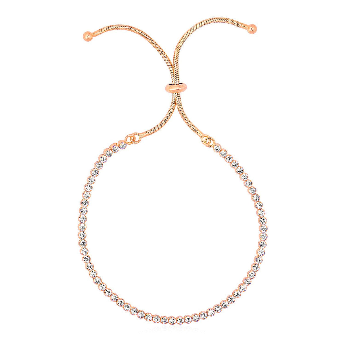 Rose-Tone Adjustable Cubic Zirconia Tennis Bracelet