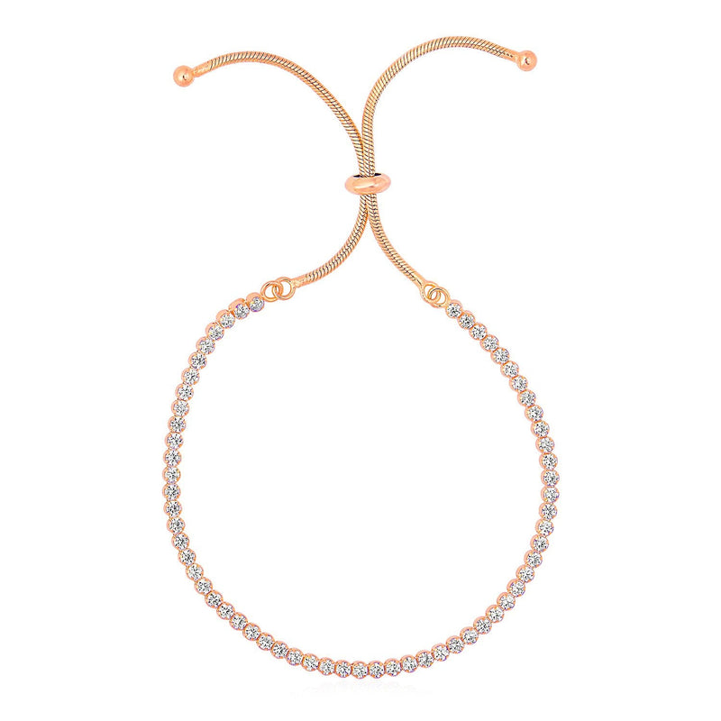 Rose-Tone Adjustable Cubic Zirconia Tennis Bracelet