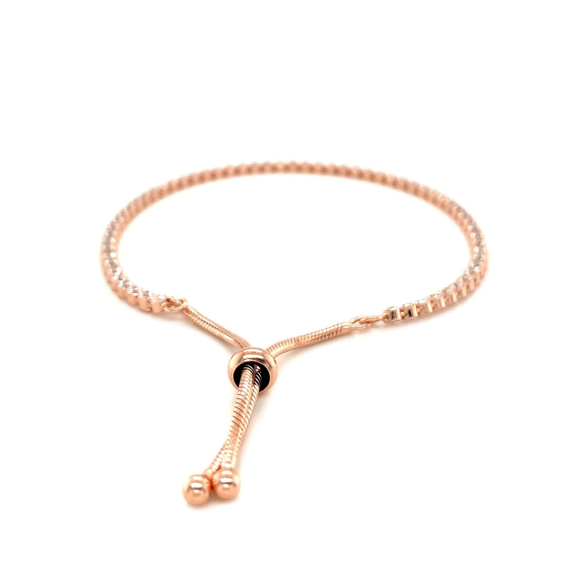 Rose-Tone Adjustable Cubic Zirconia Tennis Bracelet