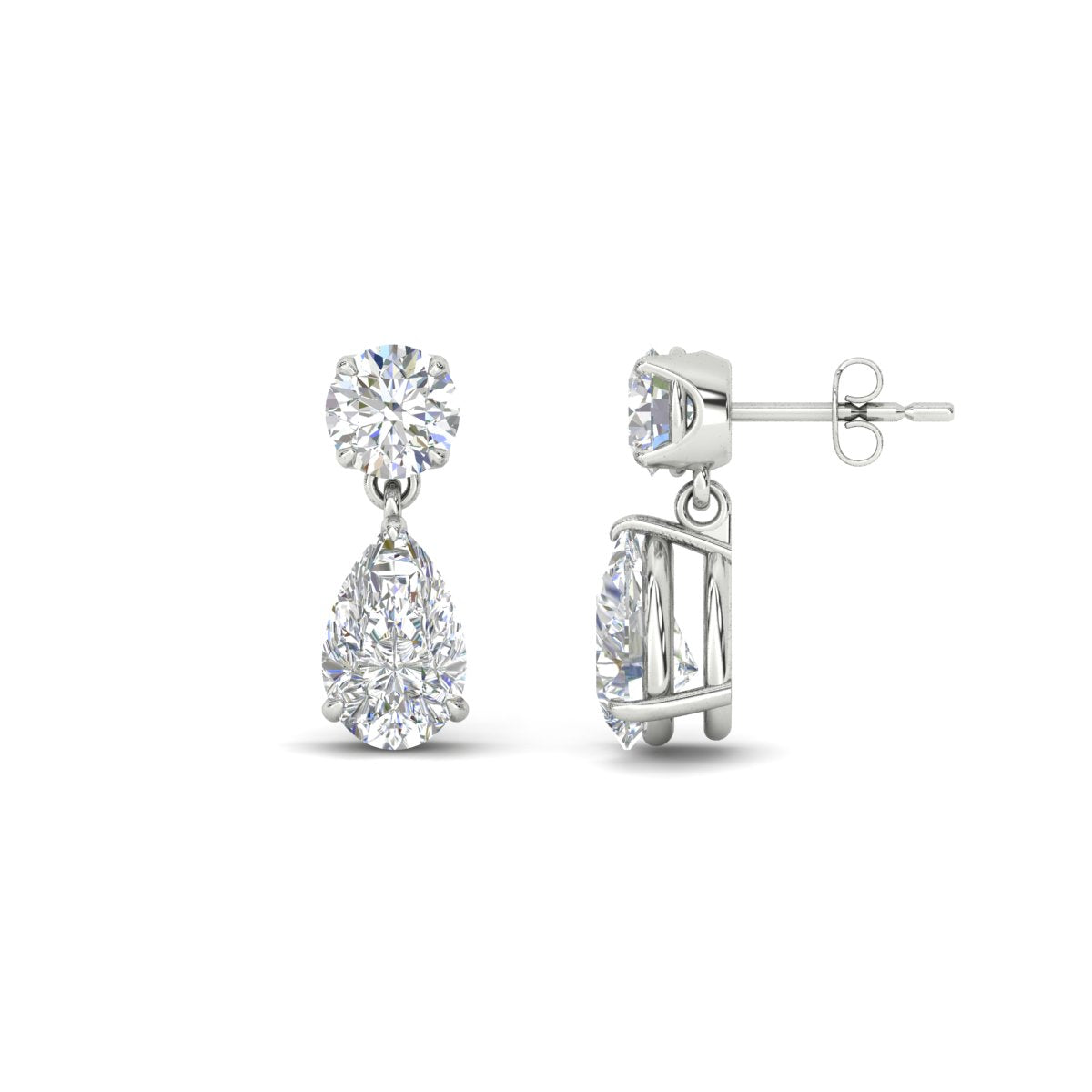 Round & Pear Diamond Drop Stud Earrings