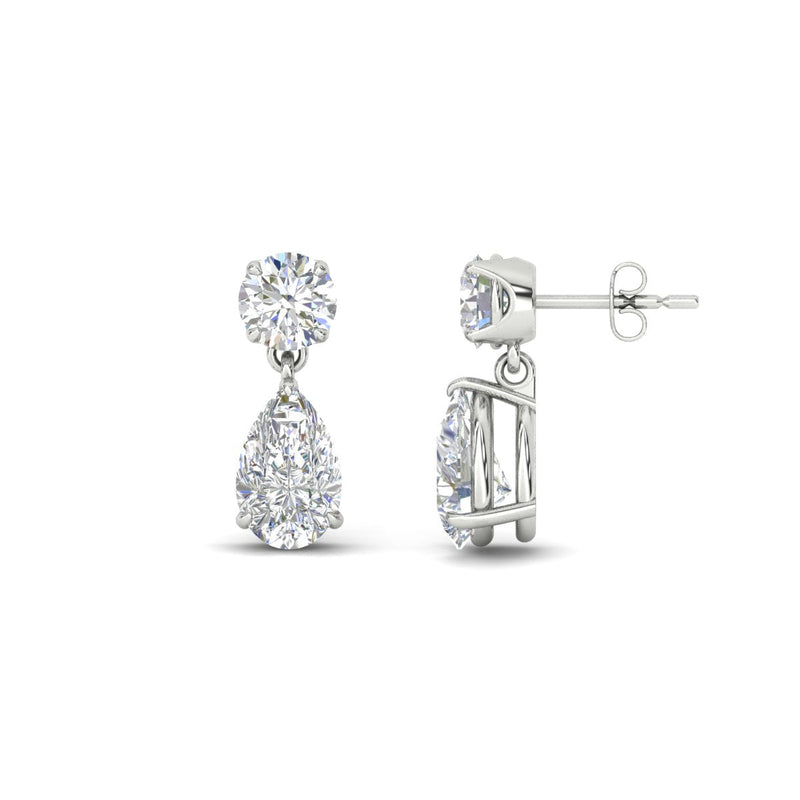Round & Pear Diamond Drop Stud Earrings