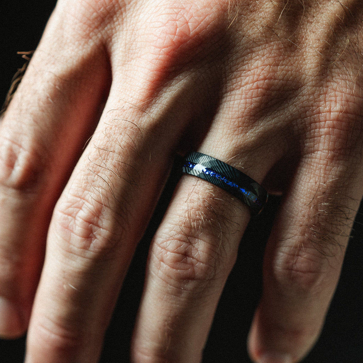 The Emperor Black Damascus Steel Turquoise Opal Ring