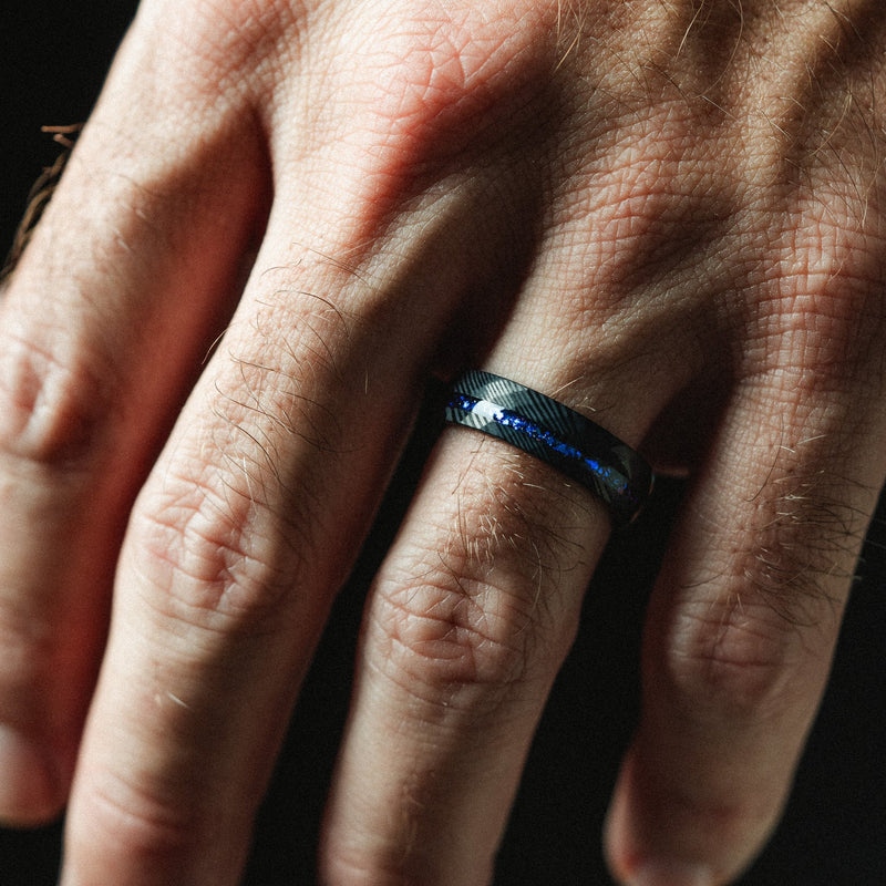 The Emperor Black Damascus Steel Turquoise Opal Ring