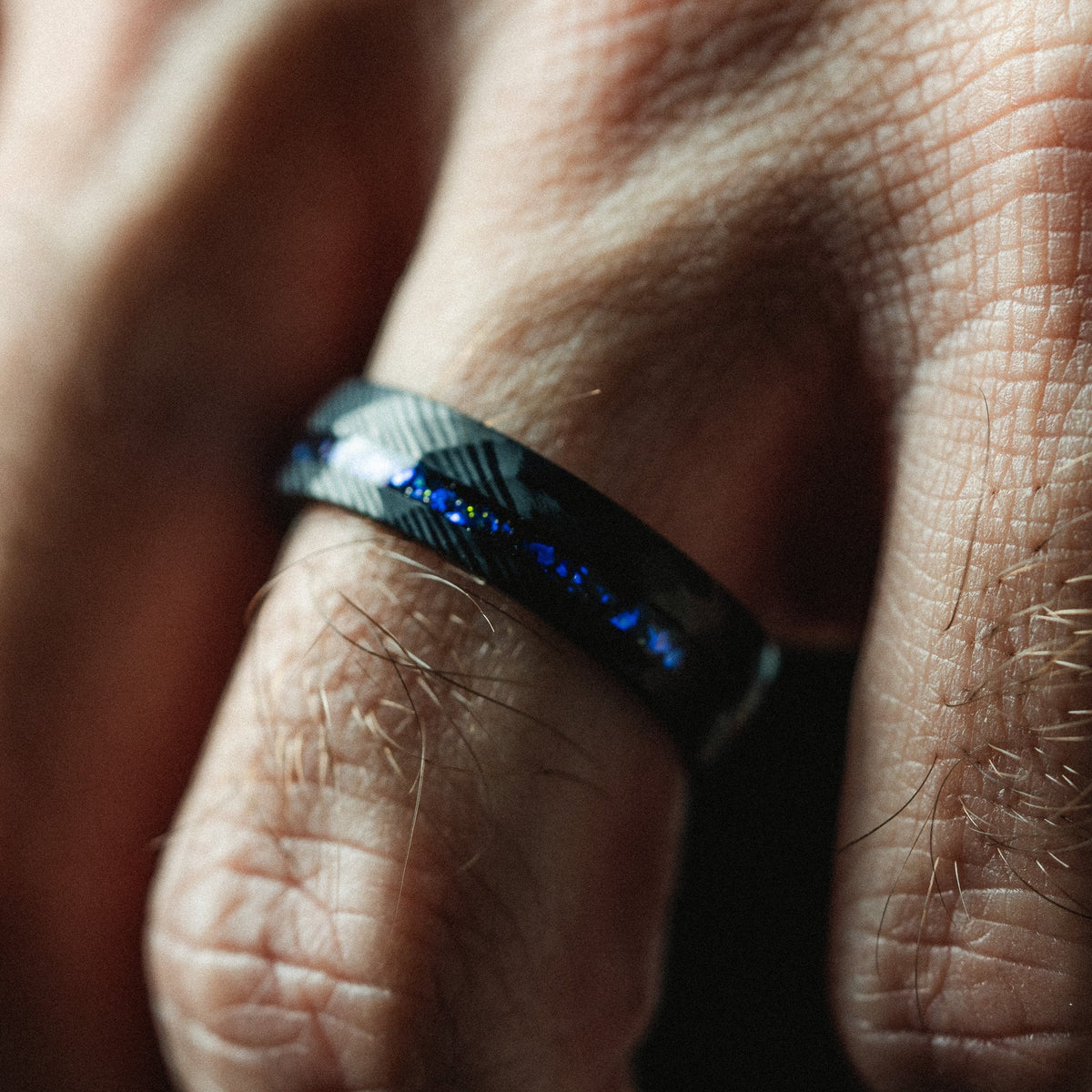 The Emperor Black Damascus Steel Turquoise Opal Ring
