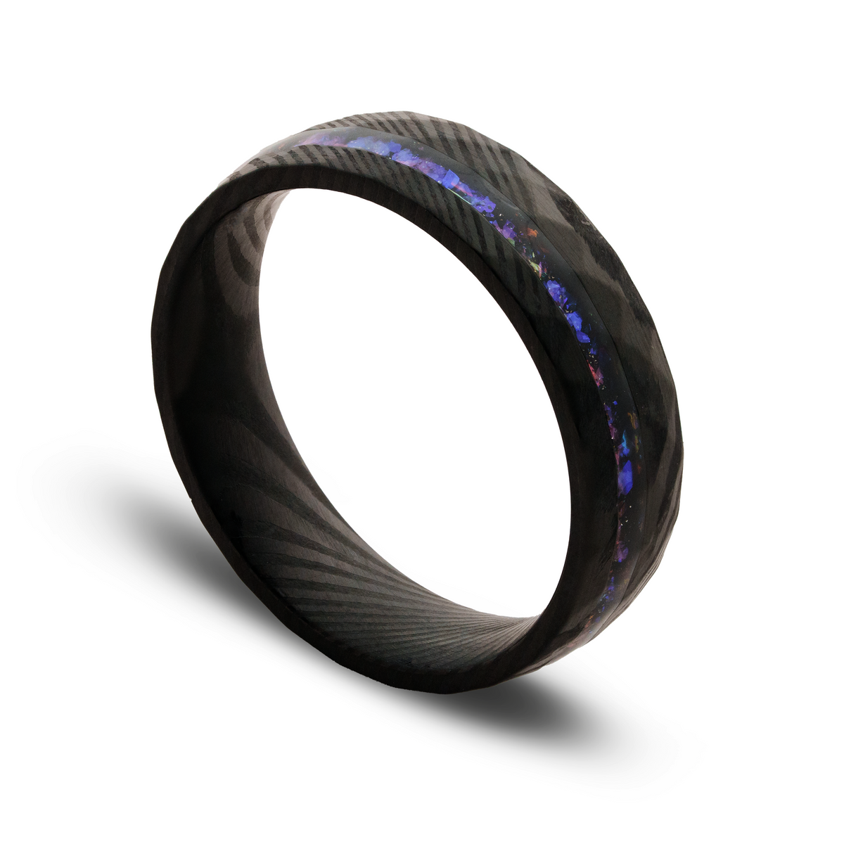 The Emperor Black Damascus Steel Turquoise Opal Ring