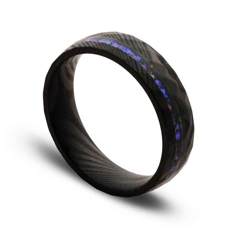 The Emperor Black Damascus Steel Turquoise Opal Ring