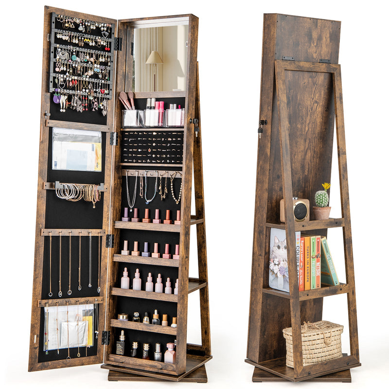 360¬∞ Swivel Jewelry Armoire Standing Jewelry Organizer with Full Length Mirror and Back Shelves