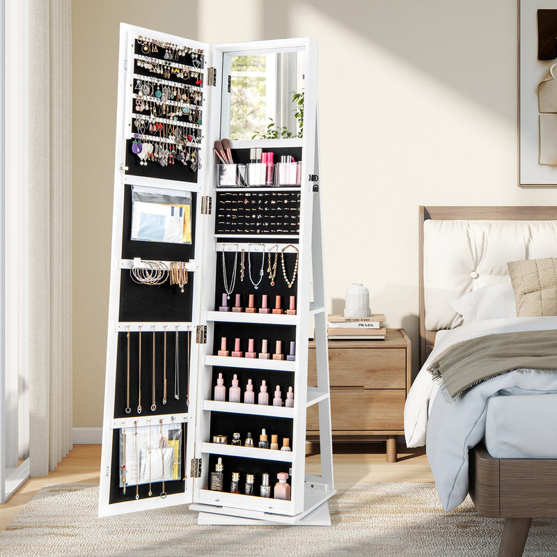 360¬∞ Swivel Jewelry Armoire Standing Jewelry Organizer with Full Length Mirror and Back Shelves