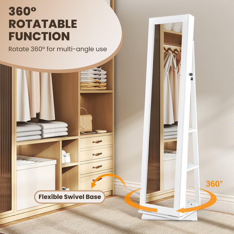 360¬∞ Swivel Jewelry Armoire Standing Jewelry Organizer with Full Length Mirror and Back Shelves